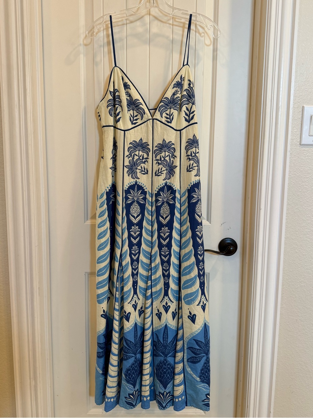 Farm Rio Sleeveless V-Neck A-Line Maxi Dress Blue - Picture 4 of 9